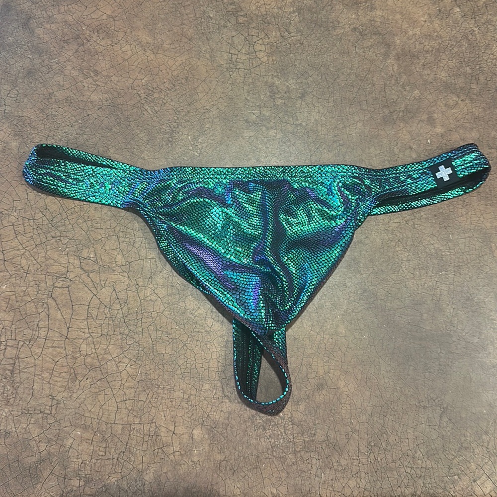 Men’s Andrew Christian, shiny metallic snake skin thong